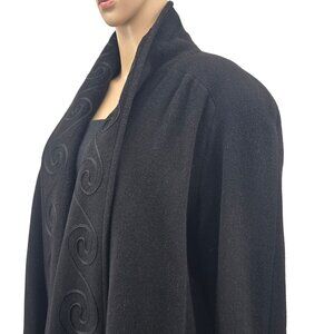 Vintage 80s Embroidered Black Wool Swing Coat, Women's XXL
